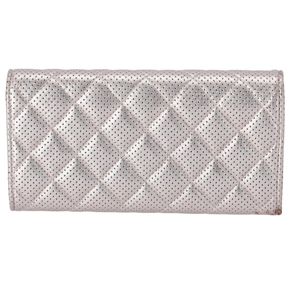 CHANEL Metallic Perforated Lambskin Quilted Large Gusset Flap Wallet Rose Gold - Picture 2 of 9